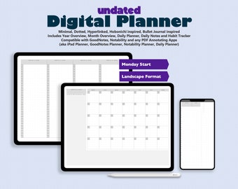 Minimal Undated Digital Planner, Monday Start (GoodNotes, Notability)