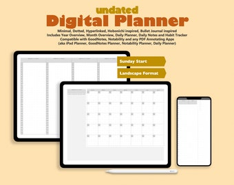 Minimal Undated Digital Planner, Sunday Start (Digital Download)