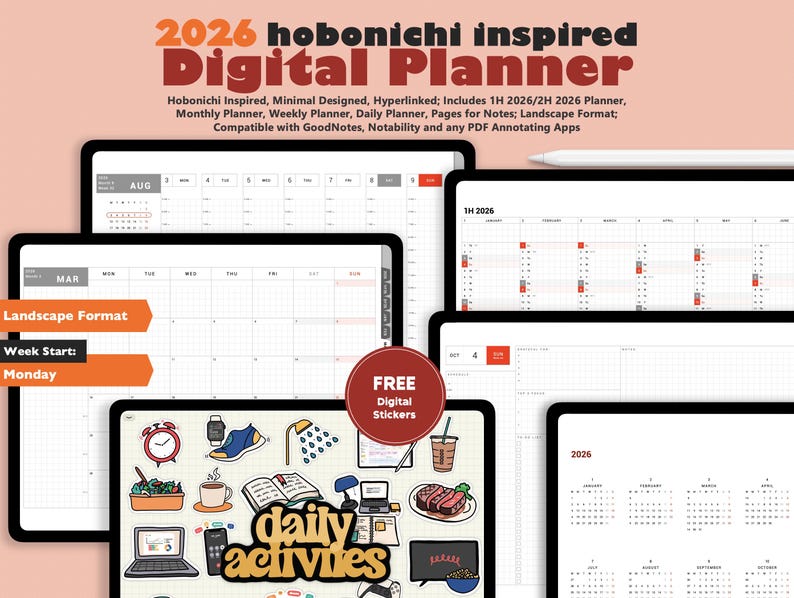 2026 Hobonichi Inspired Digital Planner (landscape) – Minimalist ...