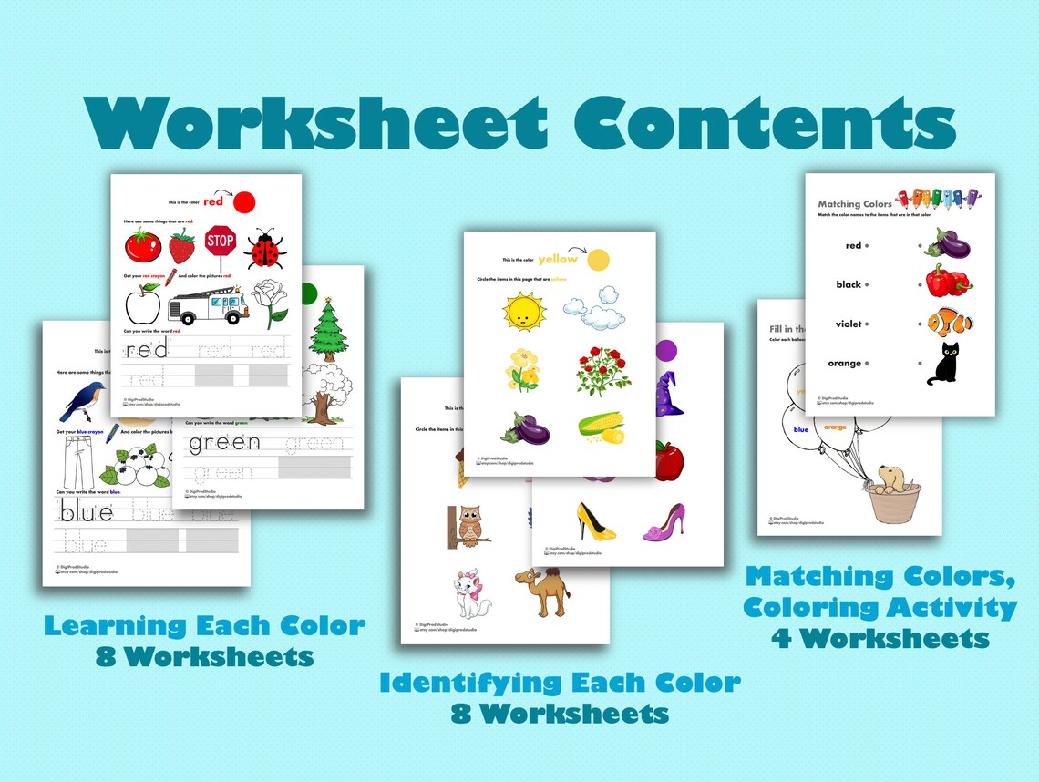 Printable Color Worksheets, Learning Colors for Kids, 20 Worksheets ...