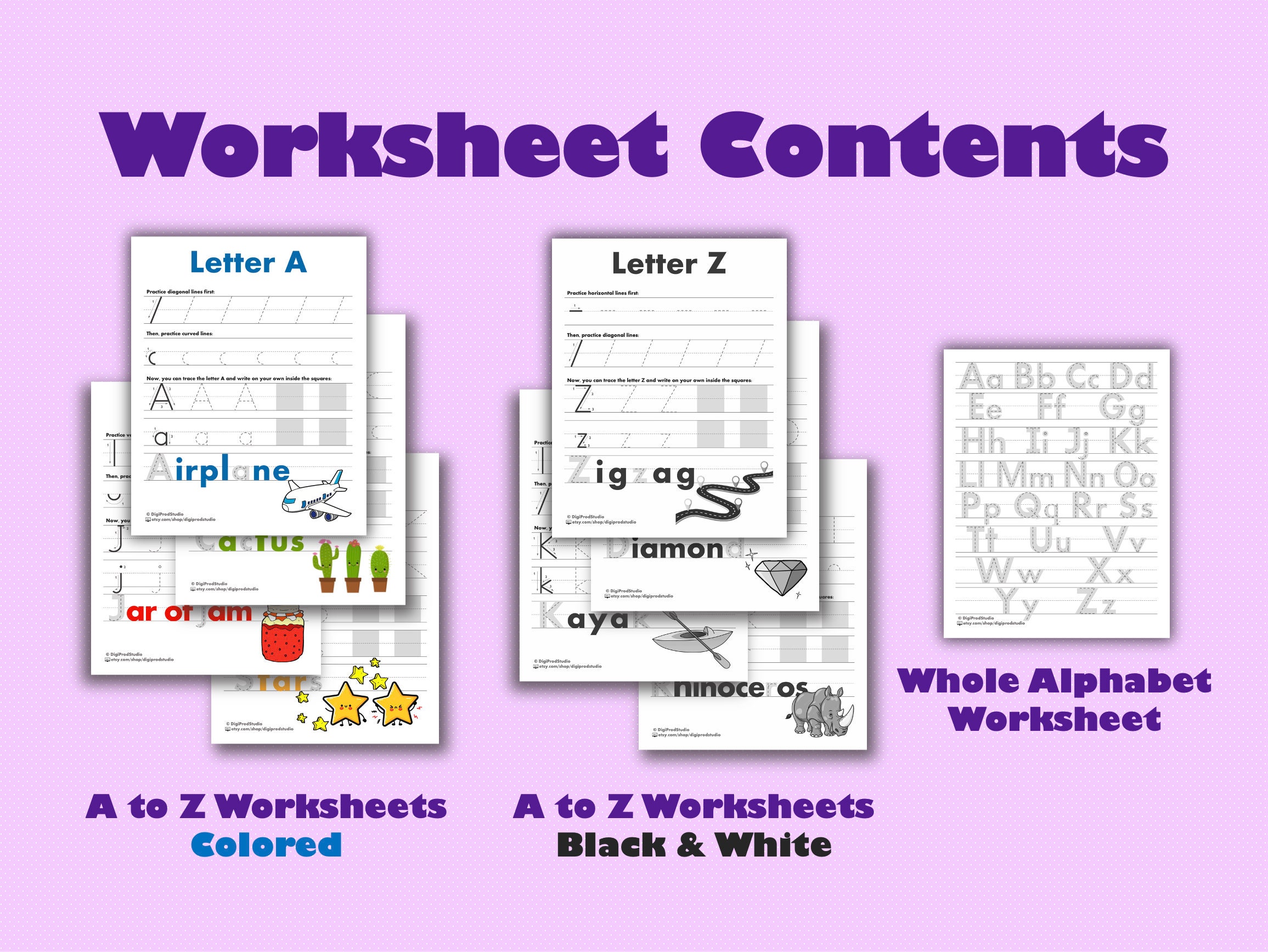 Printable Alphabet Worksheets Tracing Letters Practice Etsy