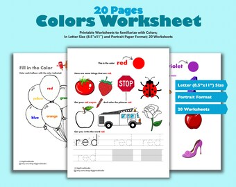 Printable Color Worksheets, Learning Colors for Kids, 20 Worksheets