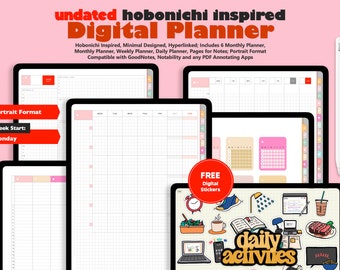 Minimal Undated Digital Planner – Hobonichi Style, Portrait (GoodNotes, Notability)
