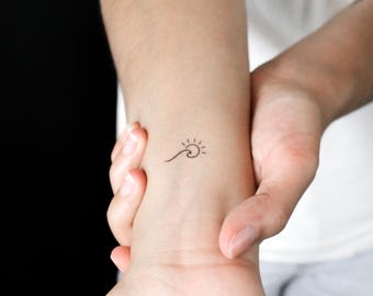 Small Minimalist Sun and Wave Semi-Permanent Tattoo (Set of 2)