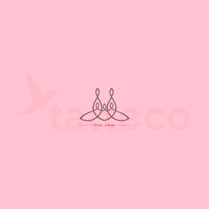 May include: A stylized gray line art design of three intertwined figures, resembling a family or a group of people. The design is centered on a pink background with the text "0.9 in - 2.4 cm" below it.