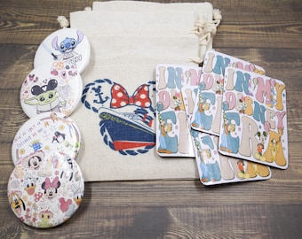 Minnie Disney Cruise Fisch-Extender-Geschenkset Versandfertig, Geschenktasche, Schmucktasche, Fisch-Extenr, Kordeltasche, Magnet, Knopf, 4er-Set