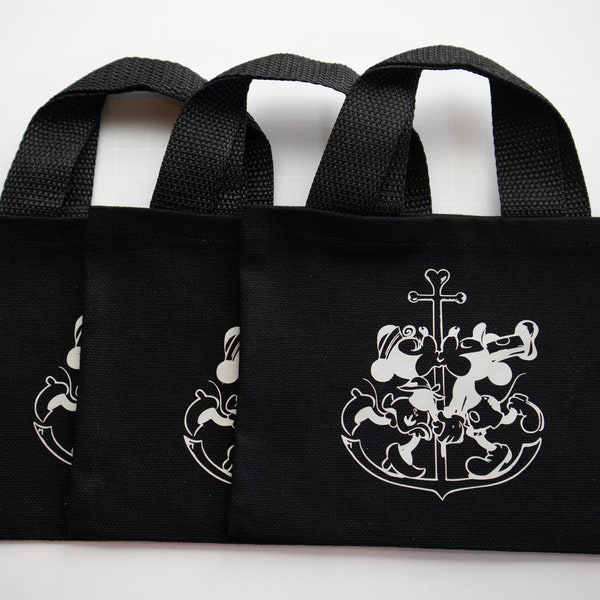 Disney Cruise Couple Fish Extender Canvas Tote Bag Ready to Ship Set of 3, sailing, gift bag, mickey minnie, anchor, cruise gift tote, black