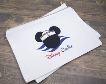 Disney Cruise Zipper Pouch Bag Set von 2 bereit zu versenden, Geschenk-Tasche, Schmuckstück Tasche, Fisch Verlängerung, Make-up Tasche, Federmäppchen, weiße Tasche, dcl, beige
