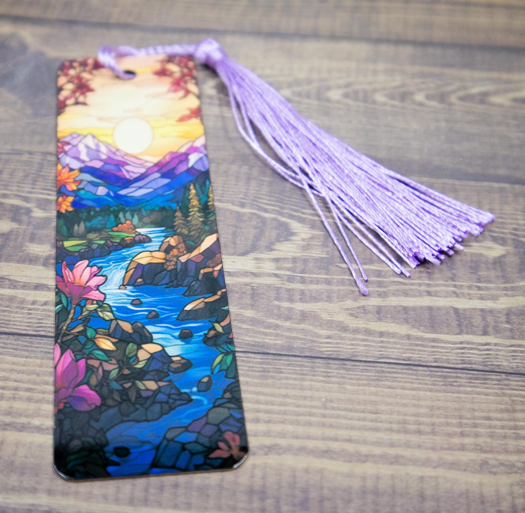 Stained Glass River Metal Bookmark With Purple Tassel - Etsy