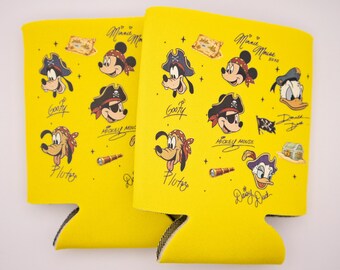 鮮やかな黄色の海賊ミッキーマウス缶クーラー、保冷ドリンクホルダー 2個セット