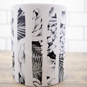 Black and White Floral 15oz Coffee Mug/ Infused Coffee Mug/ Flowers/ Scalloped Design/ Mom Gift / Friend Gift / Ceramic Mug / abstract art