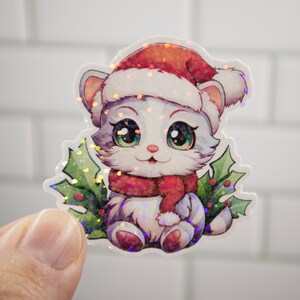 Christmas Kitten Sticker/ Laptop Decal / cat sticker/ animal sticker/ holiday / vinyl sticker / durable/ water bottle decal, cat lover gift