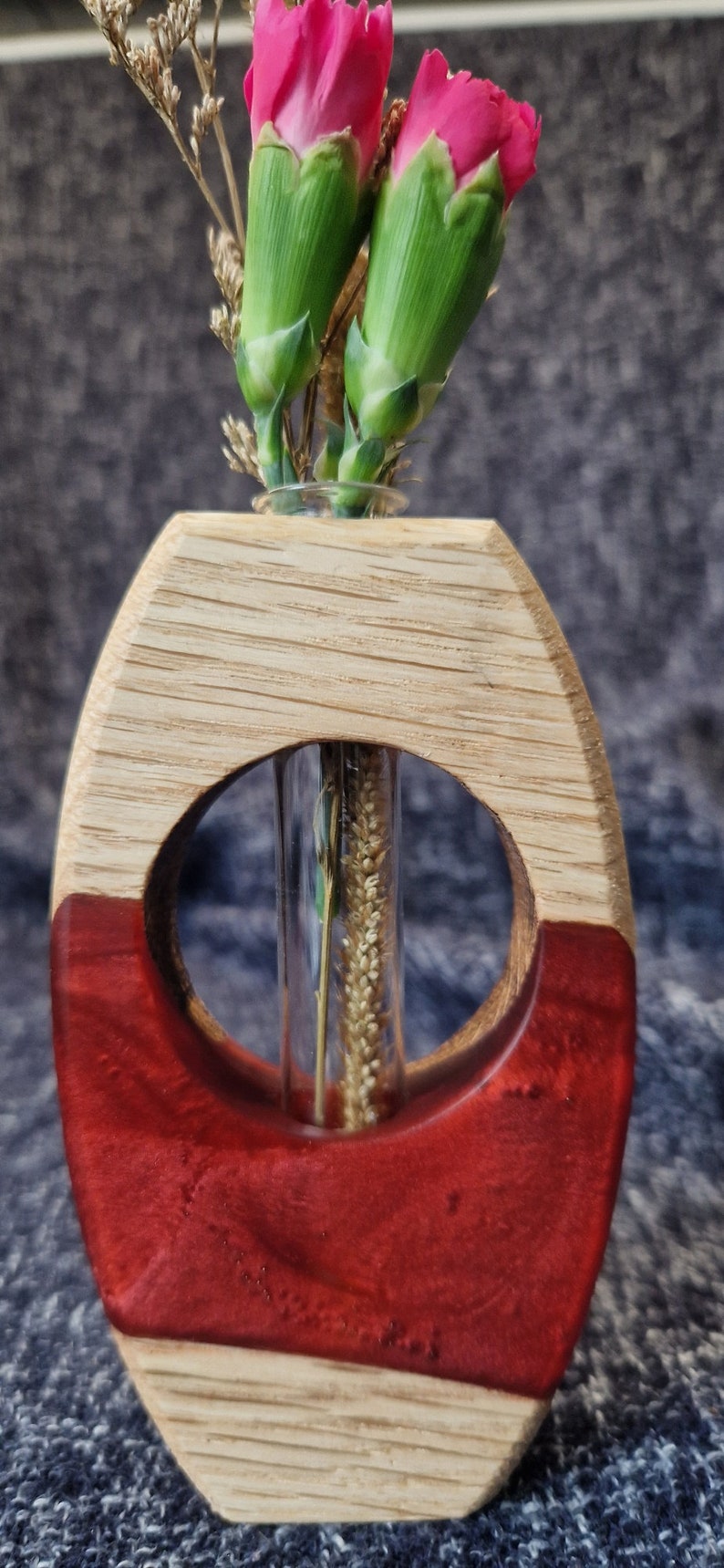 Wooden Flower Vase, Single Stem, Glass Test Tube, Dried Flower Display