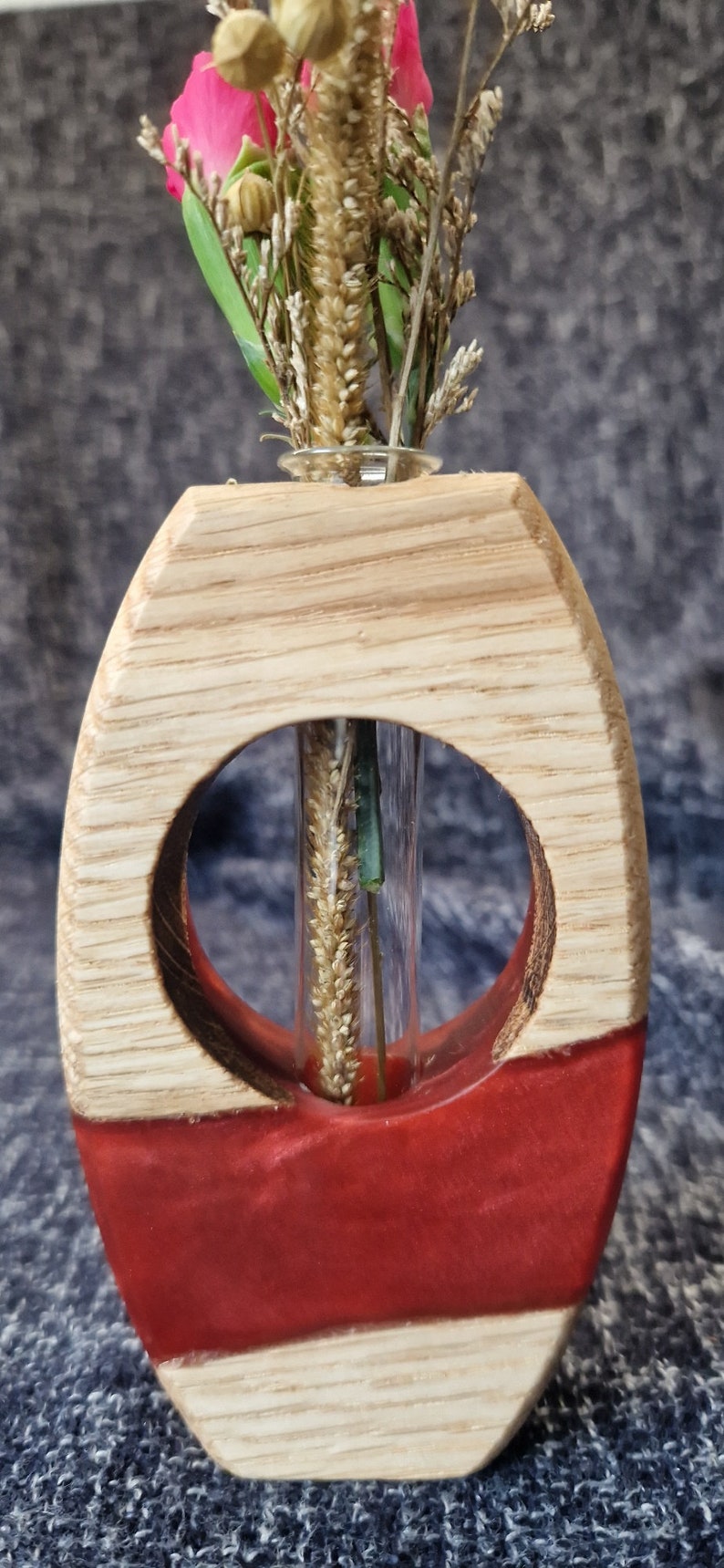 Wooden Flower Vase, Single Stem, Glass Test Tube, Dried Flower Display