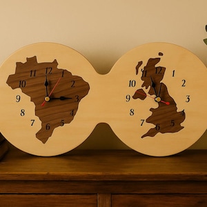 Handmade Dual Time Zone Wooden Wall Clock – A Thoughtful Way to Keep Loved Ones Close