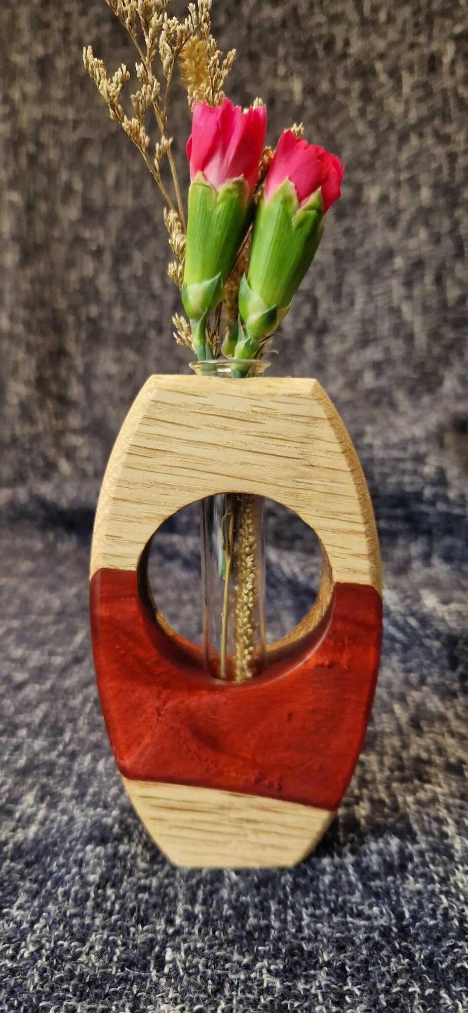 Wooden Flower Vase, Single Stem, Glass Test Tube, Dried Flower Display, Bud Vase, Handmade, Oak