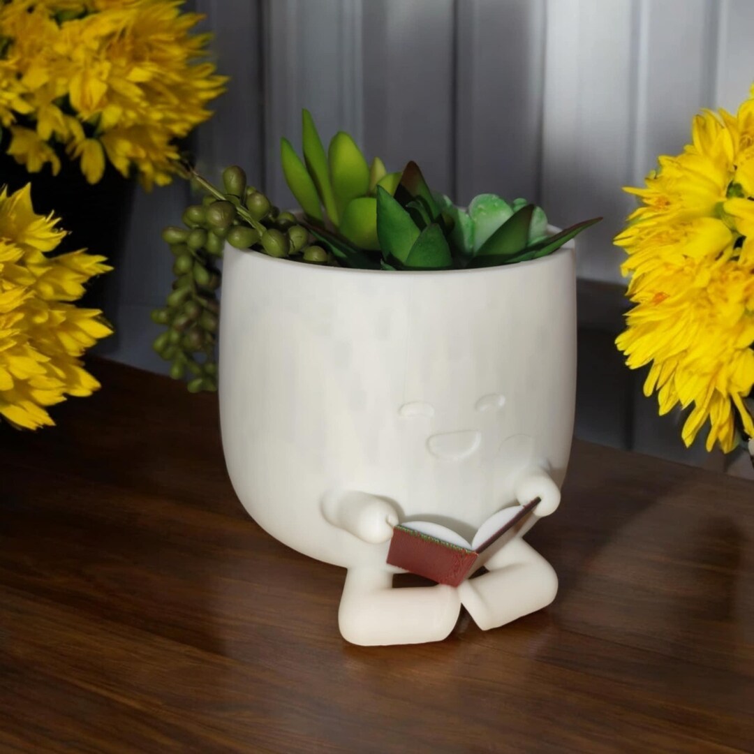 Cozy Planter Reading, Cute Book Plant Pot, Indoor Succulent Pots ...