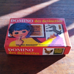 Vintage jeu domino des devinettes pour enfants/éducatif/Fernand Nathan 1972/jeu éveil vocabulaire ludique/apprendre jouer réfléchir grandir