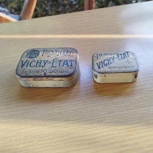 Vintage boîte publicitaire rectangulaire en fer/lot de 2 petites boîtes pastilles Vichy/bonbon octogonal/digestion/décoratif/collectionneurs