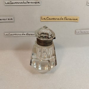 Vintage encrier ancien en verre/verre épais transparent/capuchon en laiton/encre porte plume/bureau secrétaire/calligraphie/secrétaire
