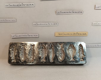 Vintage professional chocolate mold stamped in white metal/fried fish/confectionery/chocolatiers/Easter/kitchen decoration/collection