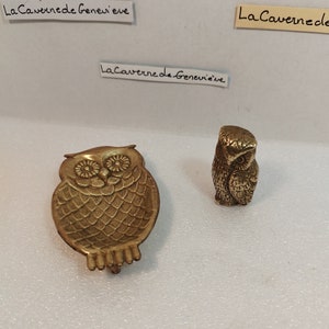 Vintage brass owls/owl paperweight/trinkets home decoration/empty pocket ashtray/symbolic wisdom intuition clairvoyance/art