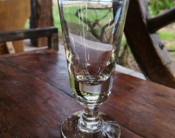 Antiques: Large, heavy absinthe glass/thick glass/deceptive base/stemmed bistro glass collection/hand-blown/19th century/Pontarlier
