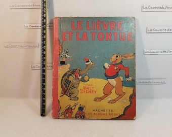 Vintage the hare and the tortoise by Walt Disney 1950/Hachette book the pink albums/color drawings/cardboard cover/La Fontaine's fable