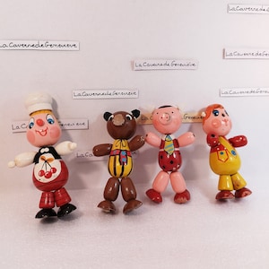 Vintage wooden figurines/traditional crafts/handmade/1950s/antique wooden toy/colorful/articulated animated/collection/decorative