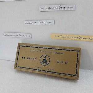 Vintage coton simili à coudre CMC/LA RUCHE/boîte cartonnée marron 1900/lot de 5 fusettes de 1 gramme/couleur noire/couture/articles mercerie