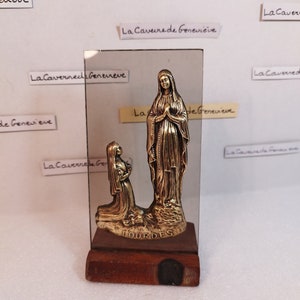 Vintage Lourdes souvenir/wooden base/clear glass/Virgin Mary sculpture/Christian Catholic religious item/faith/art