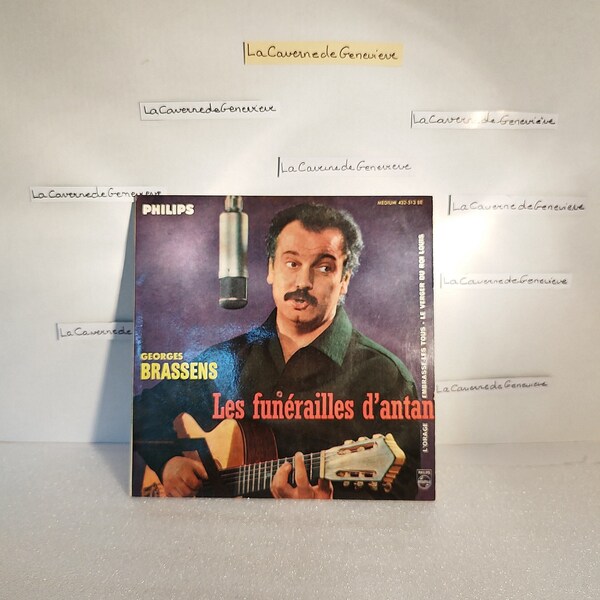 Vintage Georges Brassens et sa guitare/11 e série/les funérailles d antan/45 tours vinyle/auteur compositeur interprète français/collection