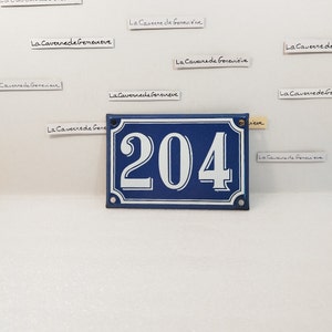 Vintage house entrance plaque enamel blue background/location/number 204/enameled sheet metal/handcrafted/old/authentic decoration/furniture