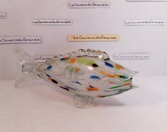 Vintage Murano Glass Fish/Blown Art Glass/Decorative Sculpture/Harlequin Model/Fish Figurine/Ornament/Decoration/Gift/Art