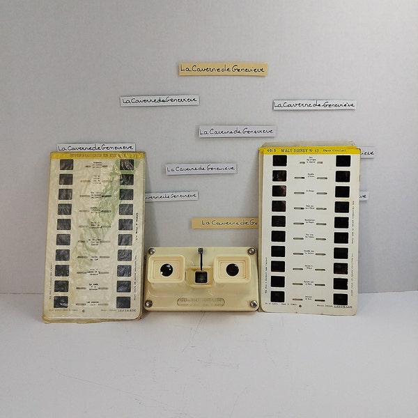 Vintage stéréoscope Lestrade Simplex/visionneuse 1960/plastique blanc/ancien jouet/4 vues stéréoscopiques/carte rectangle/dispositif optique