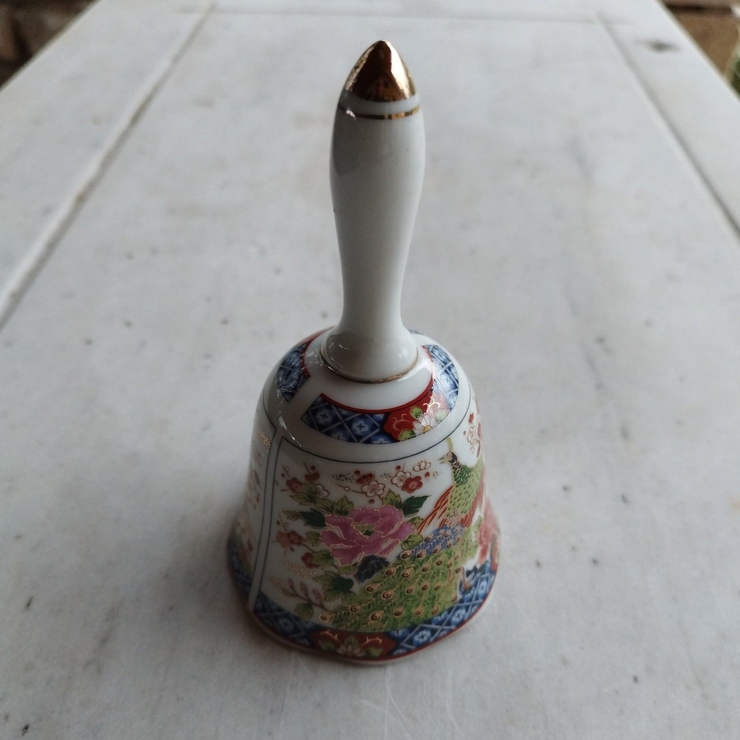 Vintage Porcelain Hand Bell/to Put/decorative Accessory/golden
