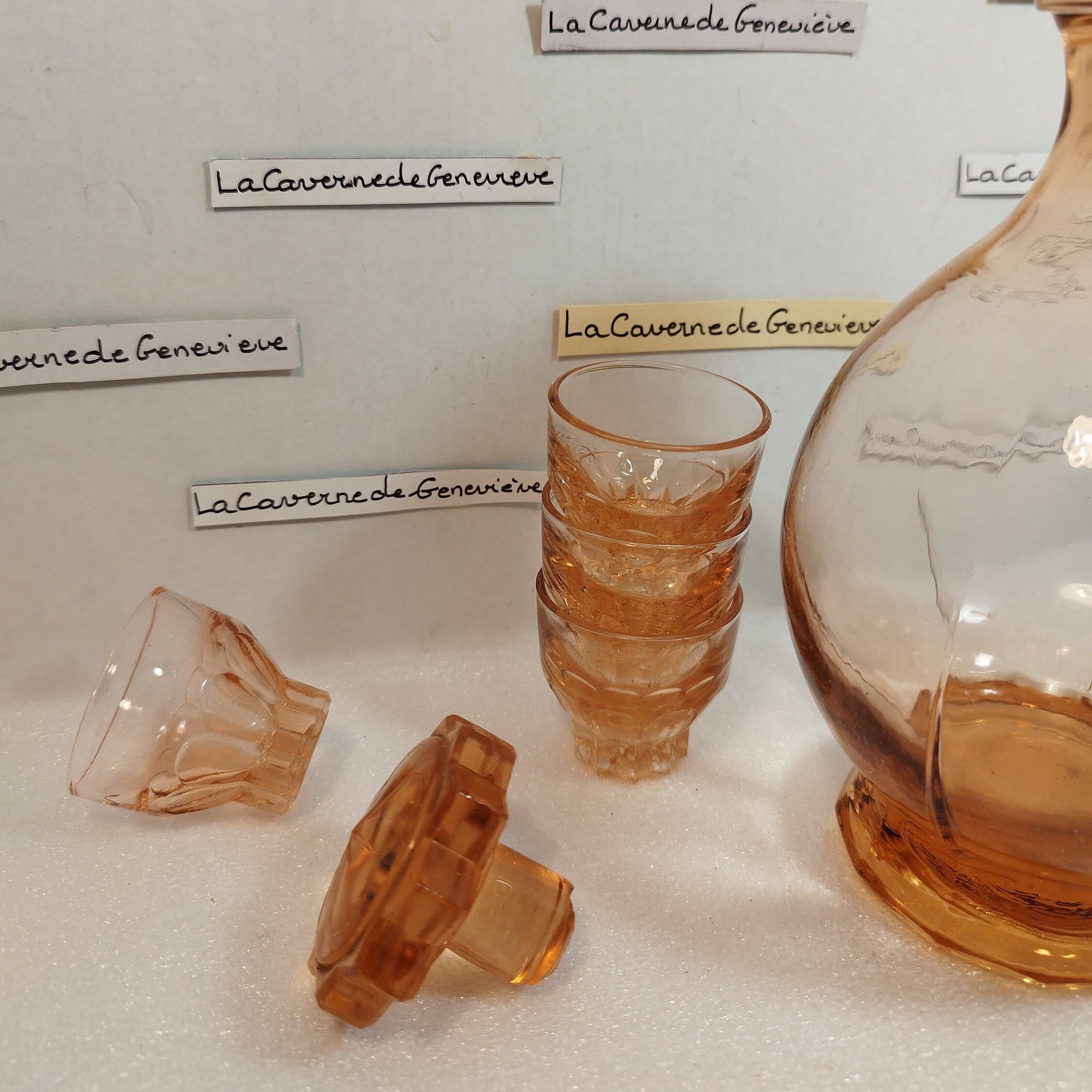Sautoir Vintage Années 70 - Vieil Rose, Fils Orange, Fonte De Verre
