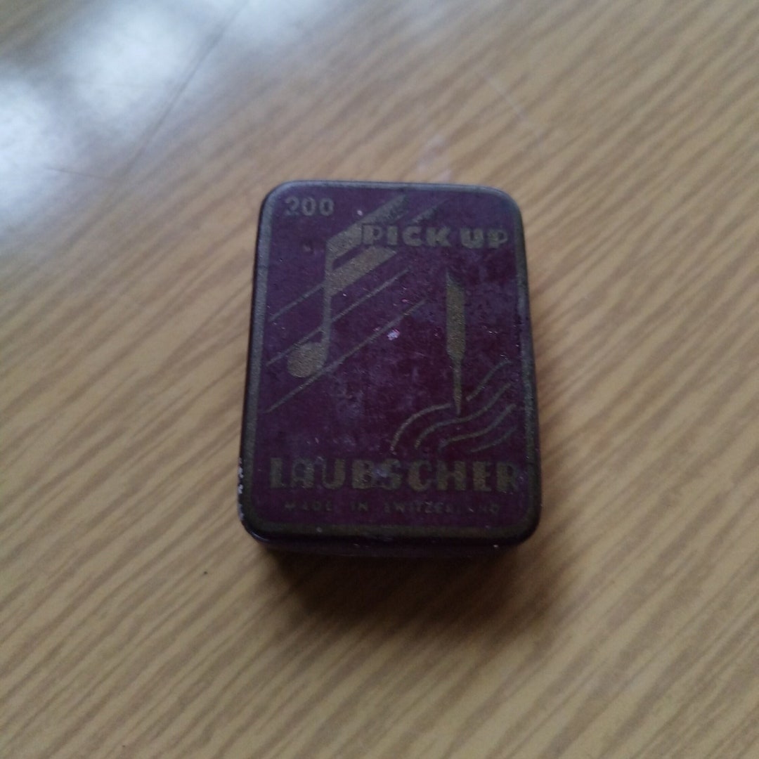 Vintage Tinplate Steel Box of 75 Laubscher Pick up Needle/small/purple