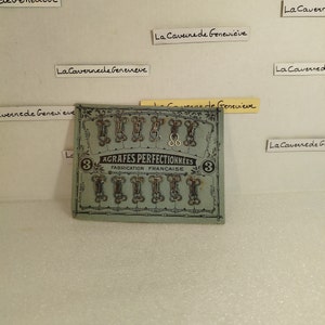 Mercadillo perfeccionado grapas referencia 3 y 4 de 1900/placa azul de 12 y 14 grapas/artículos de mercería francesa/costureras/artes