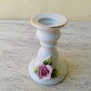 Vintage candle holder/white porcelain gold/light holder/small rose/floral decoration/romantic/love/rococo/gift