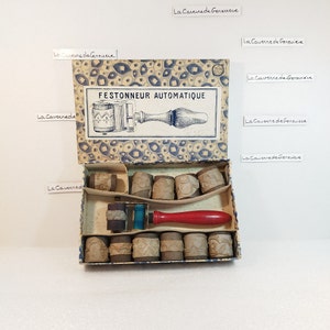 Vintage festonneur automatique 1938/petit/boîte d origine 12 rouleaux/vêtement impression/différent motif/mercerie ancienne/scrapbooking/art