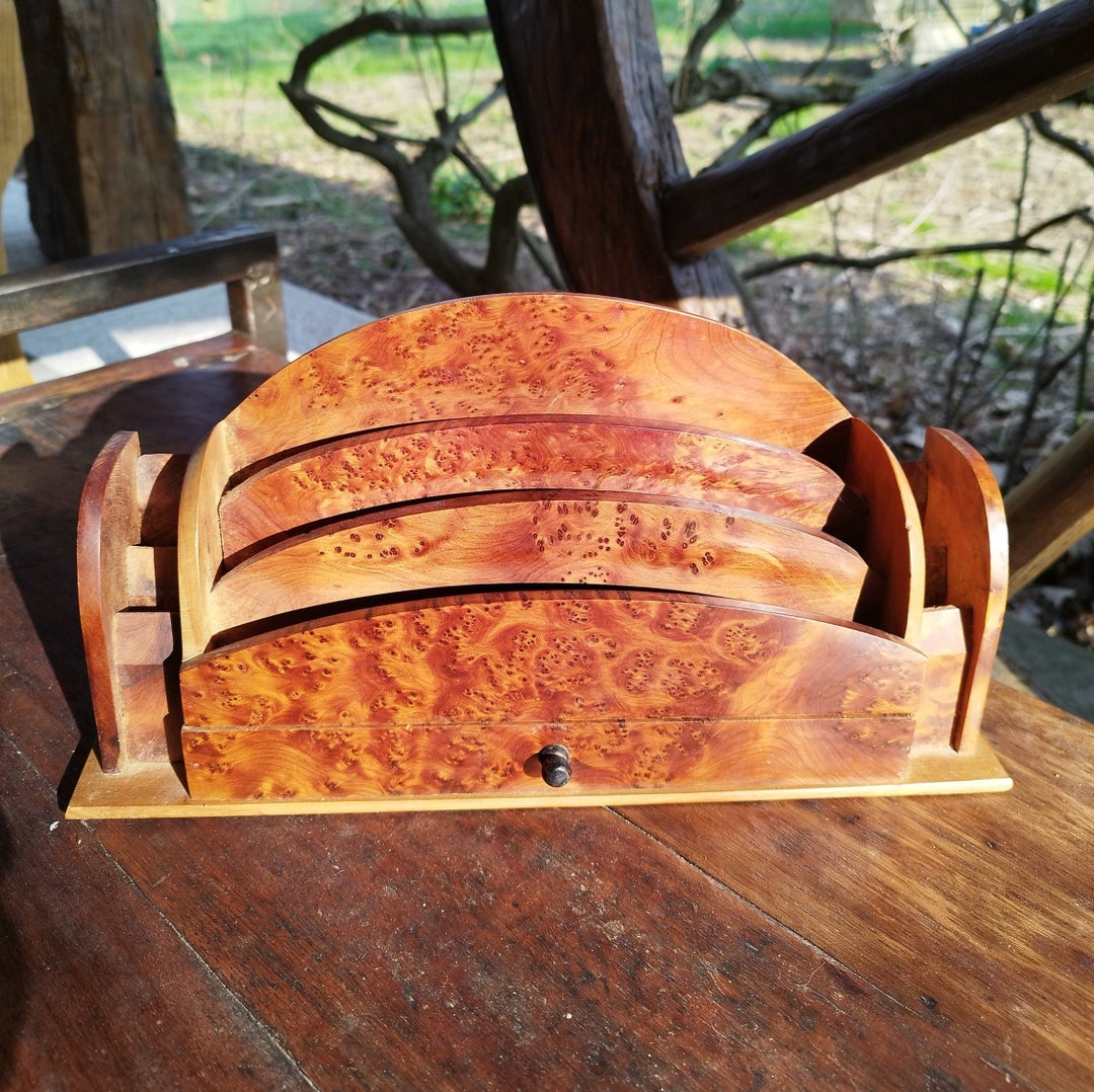 Vintage Mail Sorter in Wood Burl/art Deco Style/storage Door and Letter