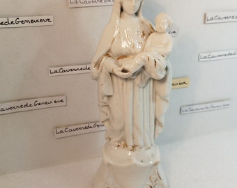 Vintage vierge à l enfant porcelaine blanche/Madone/statuette/article religieux/croyance/catholique/bondieuseries/symbole maternité nativité