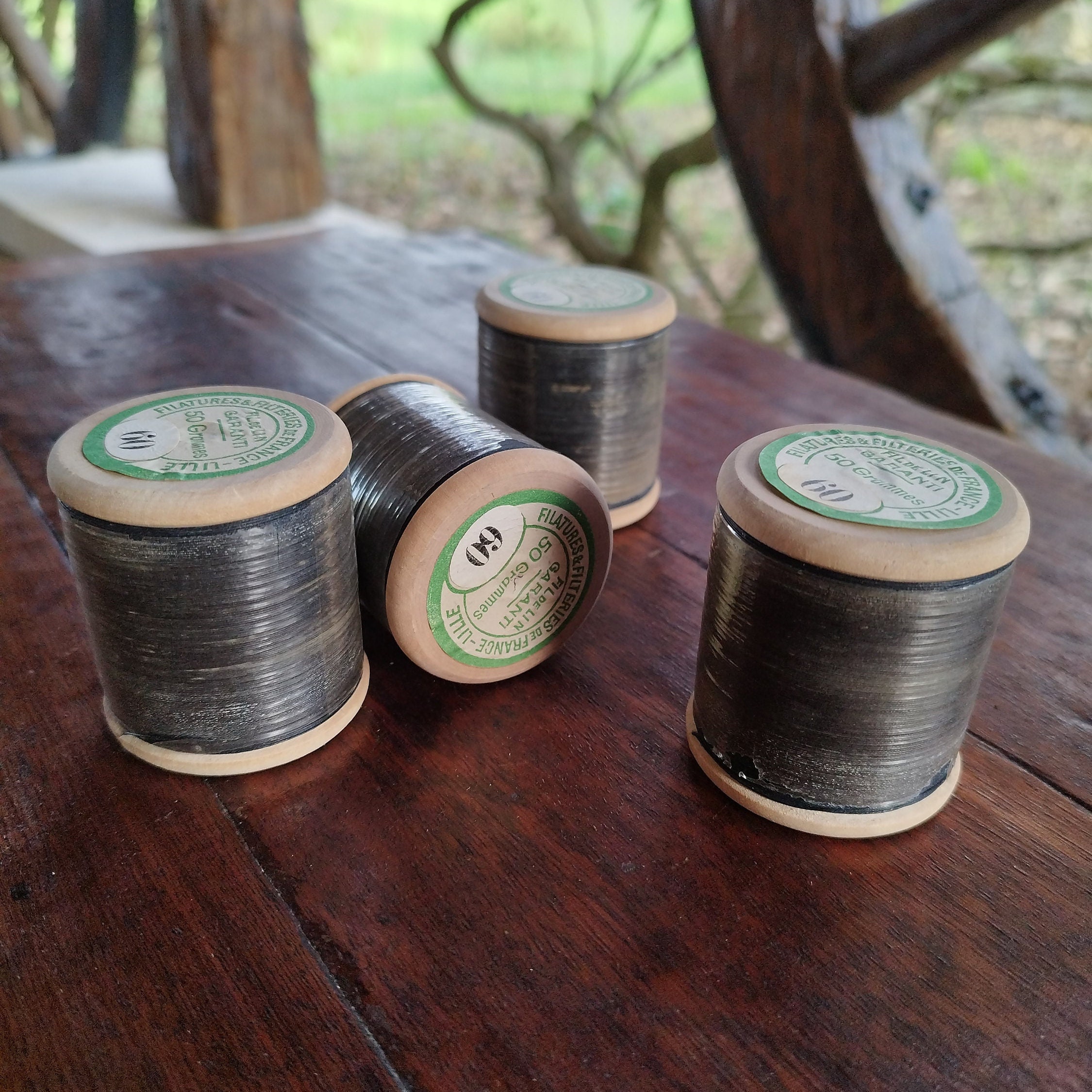 1 French Linen Thread Spool, Wood, Natural, Brown, Black Available 