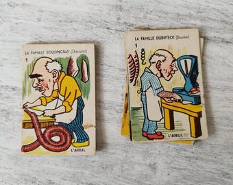Ancien Jeu De 7 Familles – Métiers En Caricatures, Complet, Années Vintage