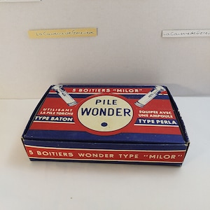 Vintage lampes torches marque pile wonder 1970/boîtiers Milor type baton/boitier Wonder/publicité/packaging authentique/collector/décoration
