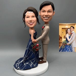 Custom Anniversary Couple Bobblehead, Personalized Wedding Cake Topper