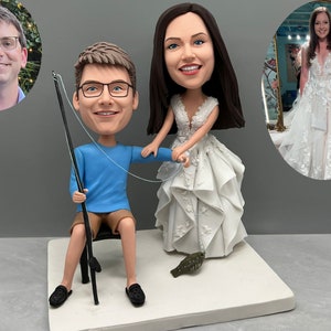 Custom Couple Bobblehead, Personalized Wedding Anniversary Cake Topper