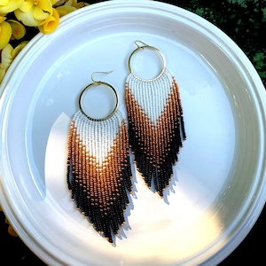Beaded Dangle Earrings| hoop earrings, wedding earrings, Gold earrings, fringe earrings, Spring time, women’s earrings, elegant earrings,