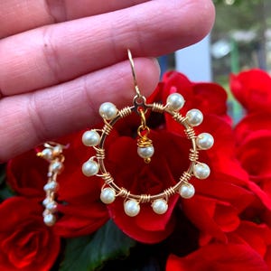 18k Gold Plated Pearl Hoop Earrings: Minimalist Wedding Jewelry